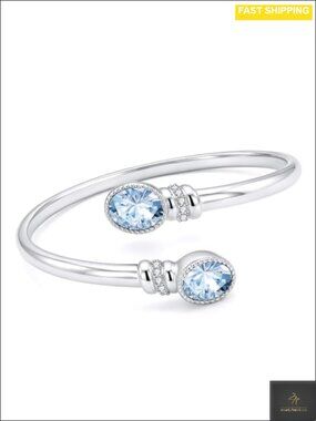 14K White Gold Plated Birthstone Cuff Bangle Bracelet for Women